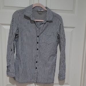 Men's Navy and White Striped Button Down Shirt